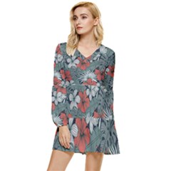 Seamless-floral-pattern-with-tropical-flowers Tiered Long Sleeve Mini Dress by Wegoenart