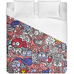 Hand-drawn-vector-illustration-doodle-funny-world-illustrator-line-tools-drawing-flat-design Duvet Cover (california King Size) by Wegoenart