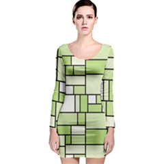 Green-geometric-digital-paper Long Sleeve Bodycon Dress