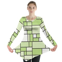 Green-geometric-digital-paper Long Sleeve Tunic  by Wegoenart