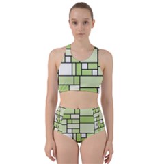 Green-geometric-digital-paper Racer Back Bikini Set by Wegoenart