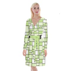 Green-geometric-digital-paper Long Sleeve Velvet Front Wrap Dress by Wegoenart