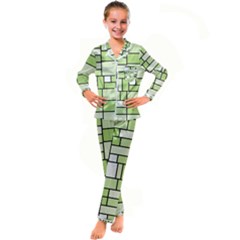 Green-geometric-digital-paper Kid s Satin Long Sleeve Pajamas Set by Wegoenart