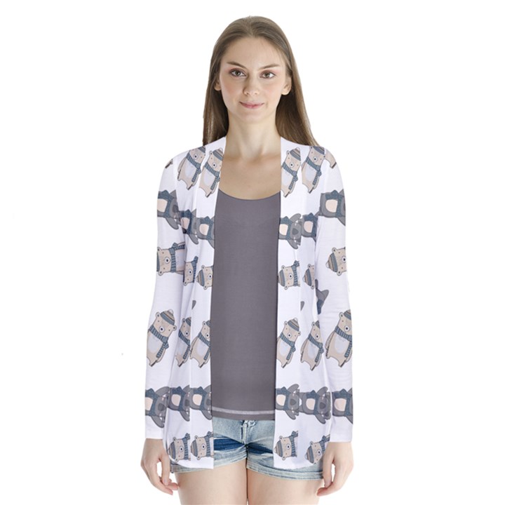 Cute Seamless Pattern With Koala Panda Bear Drape Collar Cardigan