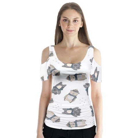 Cute Seamless Pattern With Koala Panda Bear Butterfly Sleeve Cutout Tee  by Wegoenart