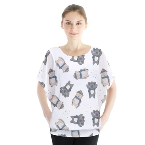 Cute Seamless Pattern With Koala Panda Bear Batwing Chiffon Blouse by Wegoenart