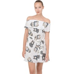 Cute Seamless Pattern With Koala Panda Bear Off Shoulder Chiffon Dress by Wegoenart