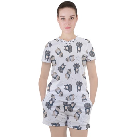 Cute Seamless Pattern With Koala Panda Bear Women s Tee And Shorts Set by Wegoenart