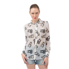 Cute Seamless Pattern With Koala Panda Bear Long Sleeve Chiffon Shirt