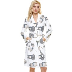 Cute Seamless Pattern With Koala Panda Bear Long Sleeve Velour Robe by Wegoenart