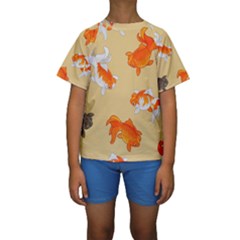 Gold Fish Seamless Pattern Background Kids  Short Sleeve Swimwear by Wegoenart