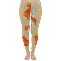 Gold Fish Seamless Pattern Background Classic Winter Leggings by Wegoenart