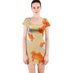 Gold Fish Seamless Pattern Background Short Sleeve Bodycon Dress