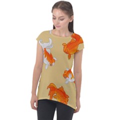 Gold Fish Seamless Pattern Background Cap Sleeve High Low Top by Wegoenart