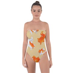 Gold Fish Seamless Pattern Background Tie Back One Piece Swimsuit by Wegoenart