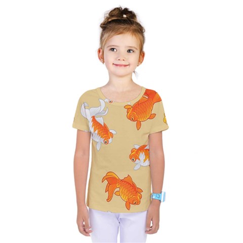 Gold Fish Seamless Pattern Background Kids  One Piece Tee by Wegoenart