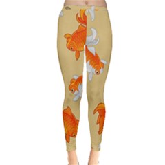 Gold Fish Seamless Pattern Background Inside Out Leggings by Wegoenart