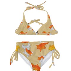 Gold Fish Seamless Pattern Background Kids  Classic Bikini Set by Wegoenart