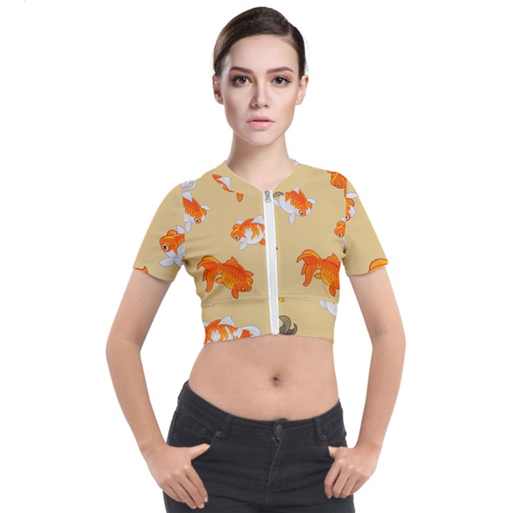 Gold Fish Seamless Pattern Background Short Sleeve Cropped Jacket