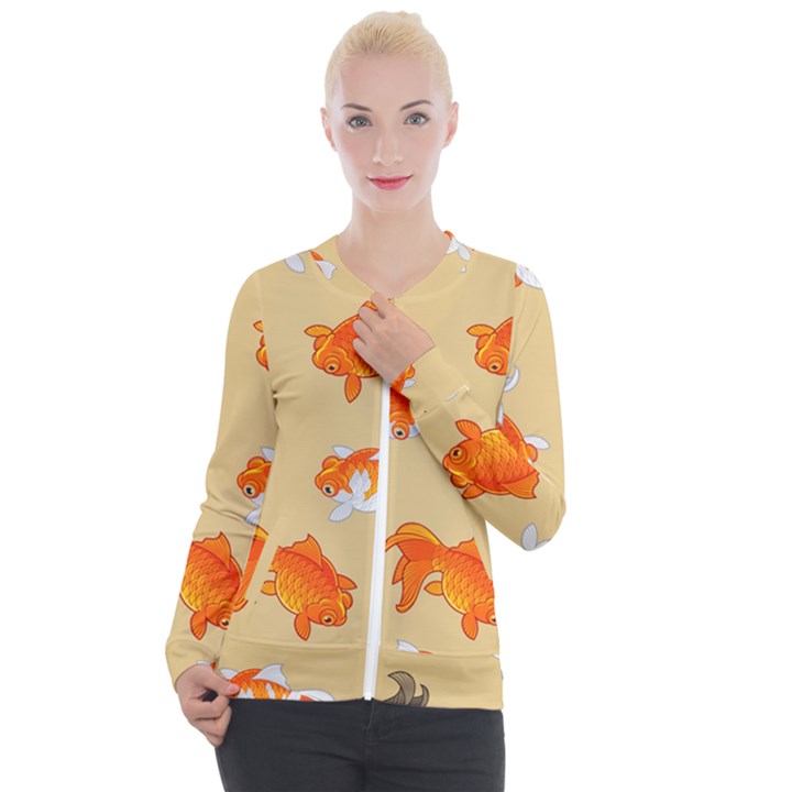 Gold Fish Seamless Pattern Background Casual Zip Up Jacket