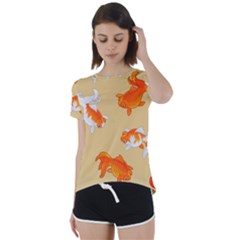 Gold Fish Seamless Pattern Background Short Sleeve Foldover Tee by Wegoenart