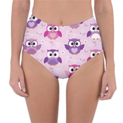 Seamless Cute Colourfull Owl Kids Pattern Reversible High-waist Bikini Bottoms by Wegoenart