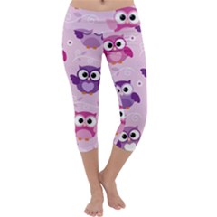 Seamless Cute Colourfull Owl Kids Pattern Capri Yoga Leggings by Wegoenart