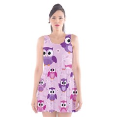 Seamless Cute Colourfull Owl Kids Pattern Scoop Neck Skater Dress by Wegoenart