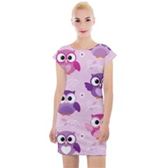 Seamless Cute Colourfull Owl Kids Pattern Cap Sleeve Bodycon Dress by Wegoenart