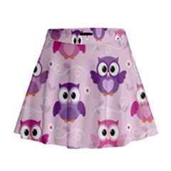 Seamless Cute Colourfull Owl Kids Pattern Mini Flare Skirt by Wegoenart