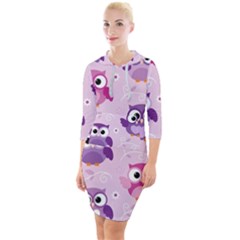 Seamless Cute Colourfull Owl Kids Pattern Quarter Sleeve Hood Bodycon Dress by Wegoenart