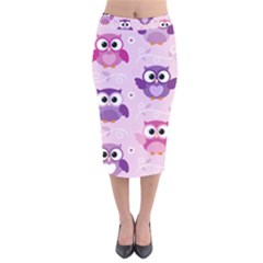 Seamless Cute Colourfull Owl Kids Pattern Velvet Midi Pencil Skirt by Wegoenart