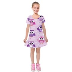 Seamless Cute Colourfull Owl Kids Pattern Kids  Short Sleeve Velvet Dress by Wegoenart