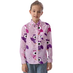 Seamless Cute Colourfull Owl Kids Pattern Kids  Long Sleeve Shirt by Wegoenart