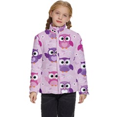 Seamless Cute Colourfull Owl Kids Pattern Kids  Puffer Bubble Jacket Coat by Wegoenart