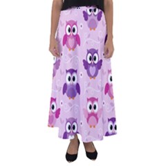 Seamless Cute Colourfull Owl Kids Pattern Flared Maxi Skirt by Wegoenart