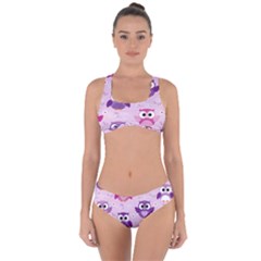 Seamless Cute Colourfull Owl Kids Pattern Criss Cross Bikini Set by Wegoenart