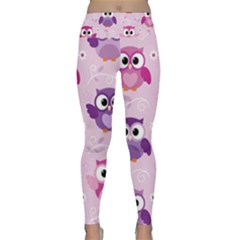 Seamless Cute Colourfull Owl Kids Pattern Lightweight Velour Classic Yoga Leggings by Wegoenart