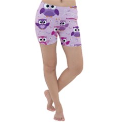 Seamless Cute Colourfull Owl Kids Pattern Lightweight Velour Yoga Shorts by Wegoenart