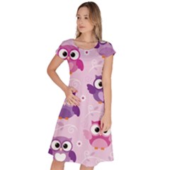 Seamless Cute Colourfull Owl Kids Pattern Classic Short Sleeve Dress by Wegoenart