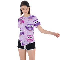 Seamless Cute Colourfull Owl Kids Pattern Asymmetrical Short Sleeve Sports Tee