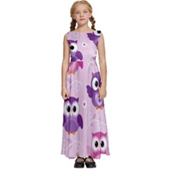 Seamless Cute Colourfull Owl Kids Pattern Kids  Satin Sleeveless Maxi Dress by Wegoenart