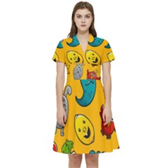 Graffiti Characters Seamless Ornament Short Sleeve Waist Detail Dress by Wegoenart