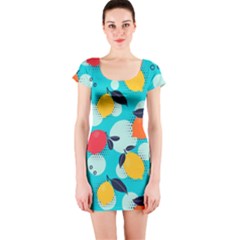 Pop Art Style Citrus Seamless Pattern Short Sleeve Bodycon Dress by Wegoenart