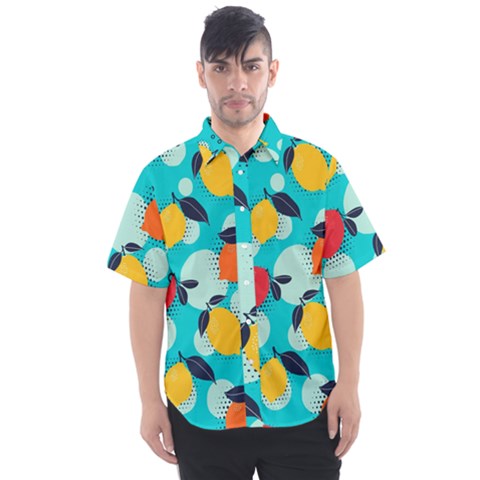 Pop Art Style Citrus Seamless Pattern Men s Short Sleeve Shirt by Wegoenart