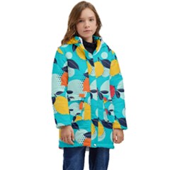 Pop Art Style Citrus Seamless Pattern Kid s Hooded Longline Puffer Jacket by Wegoenart