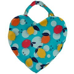 Pop Art Style Citrus Seamless Pattern Giant Heart Shaped Tote by Wegoenart