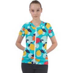 Pop Art Style Citrus Seamless Pattern Short Sleeve Zip Up Jacket by Wegoenart