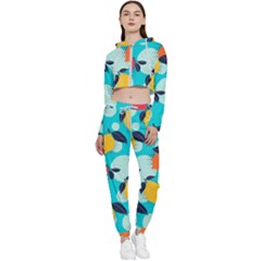 Pop Art Style Citrus Seamless Pattern Cropped Zip Up Lounge Set by Wegoenart