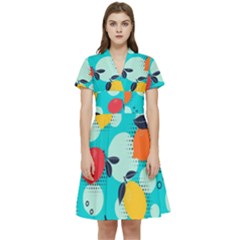 Pop Art Style Citrus Seamless Pattern Short Sleeve Waist Detail Dress by Wegoenart